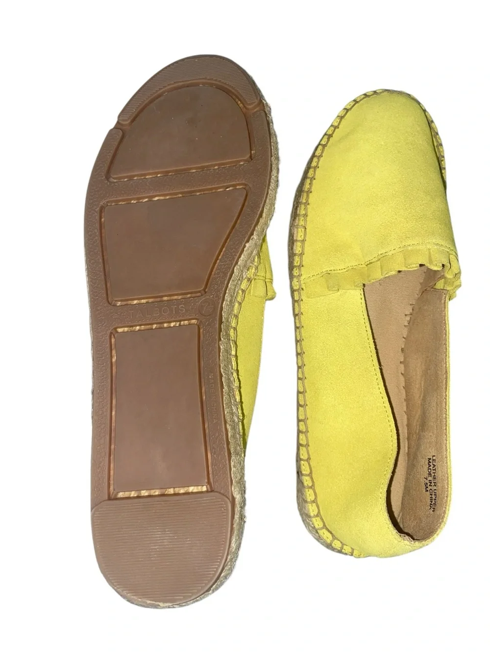 Talbots Izzy Suede Espadrille Flat Size 7.5 Ruffled Chartreuse Sunny Yellow